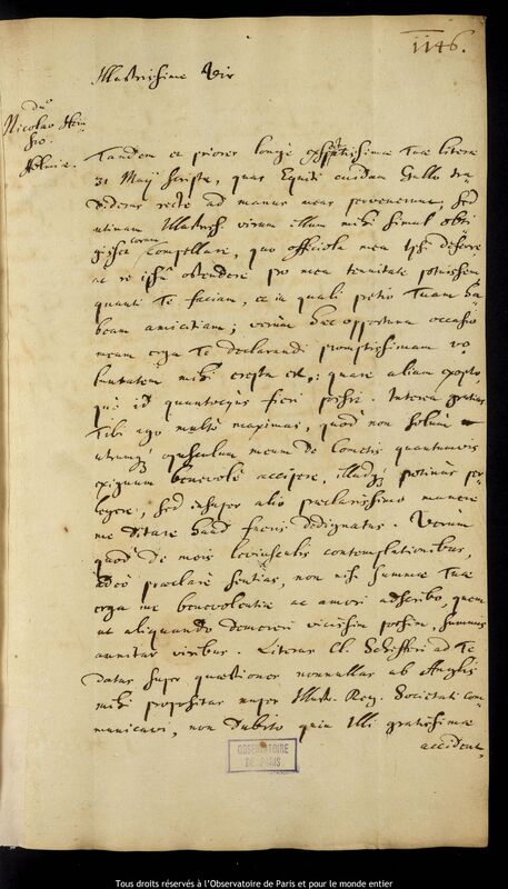 Lettre de Jan Heweliusz à Nicolaas Heinsius, Gdansk, 3 novembre 1666