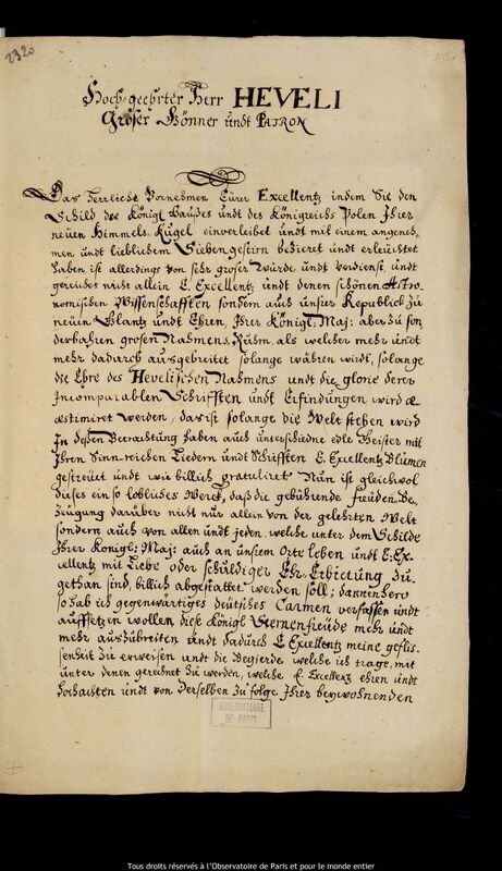 Lettre de Samuel Verch à Jan Heweliusz, Gdansk, 1683-1684