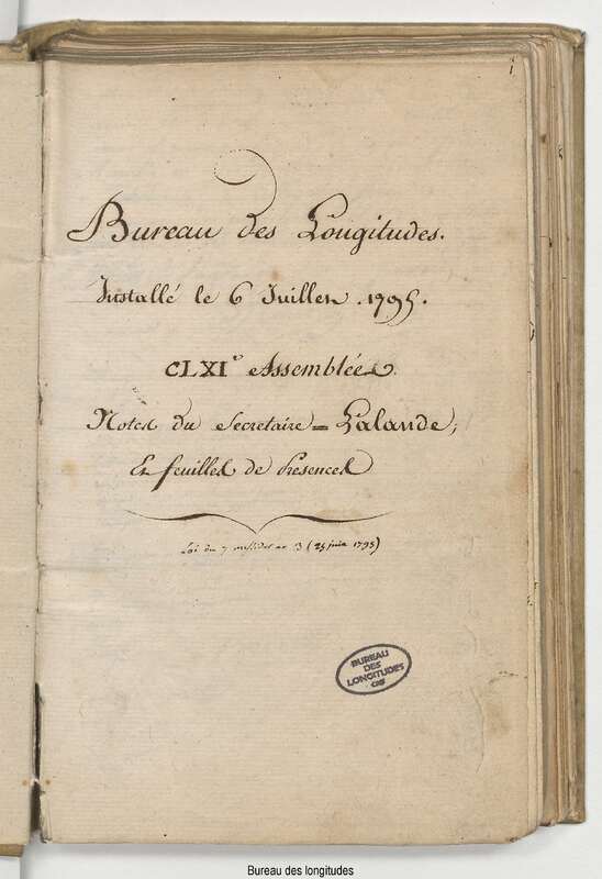 Registre des procès-verbaux du Bureau des longitudes (1797-1804)