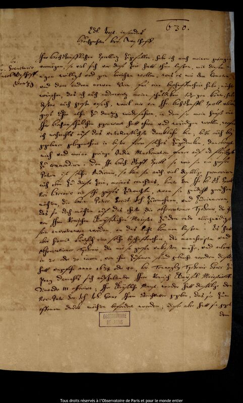 Lettre de Jan Heweliusz à Jacob Westhoff, Gdansk, 5 mars 1661