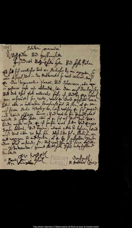 Lettre d'Andreas Concius à Jan Heweliusz, Kaliningrad, 11 mars 1672