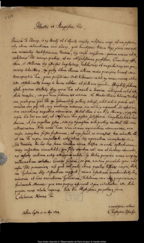 Lettre de Christoph Pfautz à Jan Heweliusz, Leipzig, 12 avril 1684