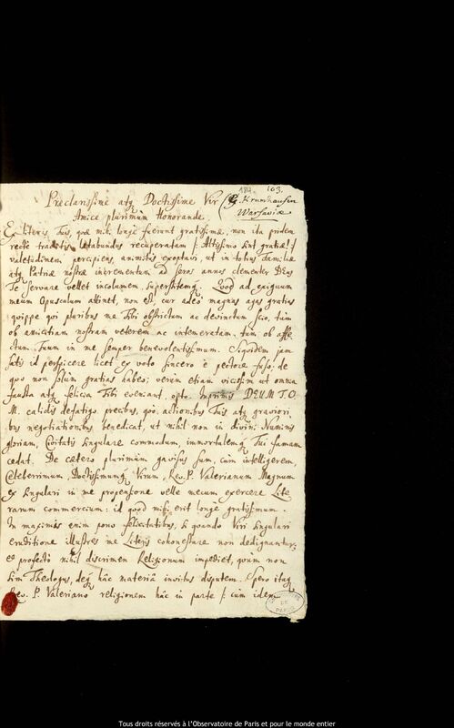 Lettre de Jan Heweliusz à Gabriel Krumhausen, Gdansk, 30 novembre 1647