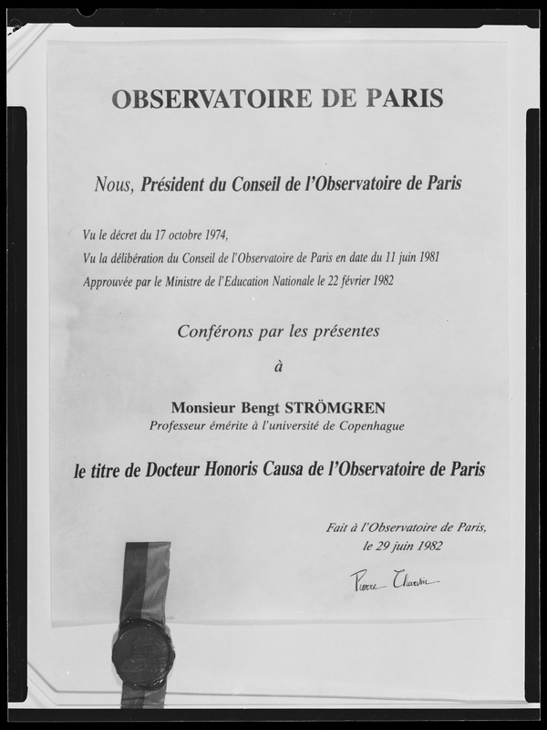 Remise des diplômes de Docteur Honoris Causa de l'Observatoire de Paris à MM. Strömgren, Fowler et Boksenberg le 29 juin 1982 (titre forgé) / [28 images]