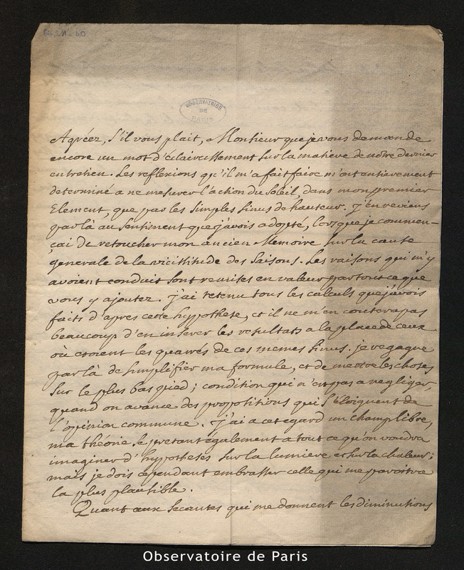 Lettre de Mairan (Dortous de) à Bouguer, Montigny le 24 septembre 1757