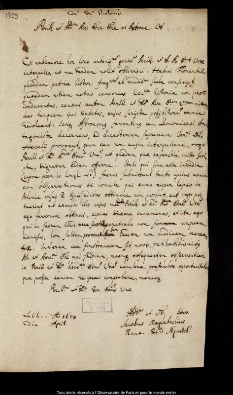 Lettre de Jacopo Magliabechi à un destinataire non identifié, Lublin, avril 1678