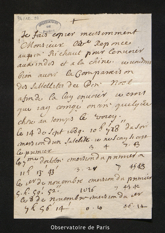 Lettre de Goüye à Cassini I, en [1689]