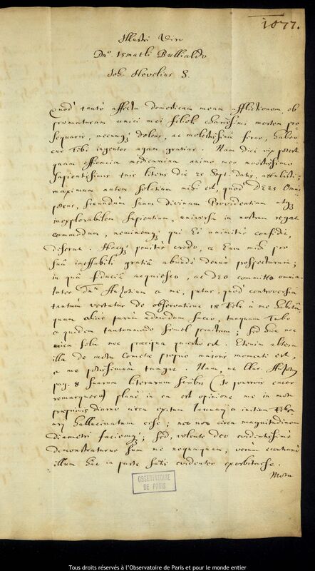 Lettre de Jan Heweliusz à Ismaël Boulliau, Gdansk, 28 novembre 1665