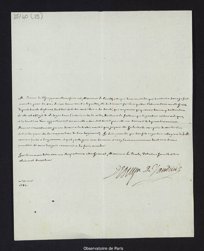 Lettre de Monsieur de Vandeuil au comte d'Angiviller, le 30 septembre 1784