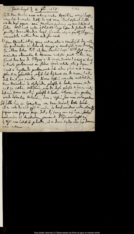 Lettre d’un auteur non identifié à Jan Heweliusz, La Haye, 13 novembre 1666