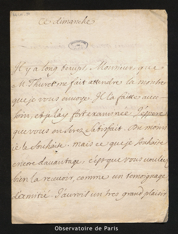 Lettre de Le Verrier à La Hire, en 1703 ou 1704