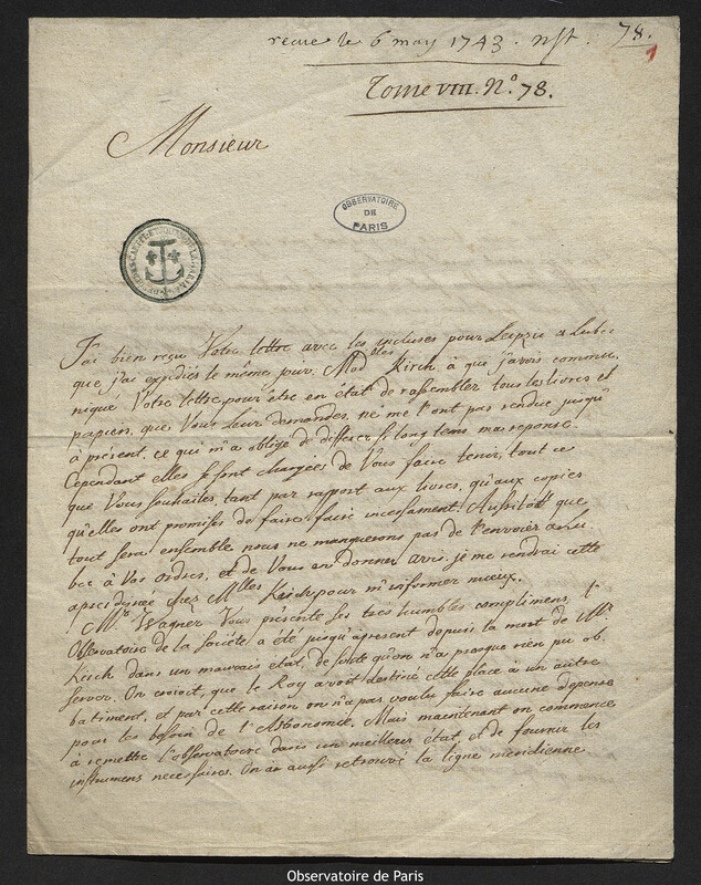 Lettre de Leonhard Euler à Joseph-Nicolas Delisle, Berlin, 23 avril 1743