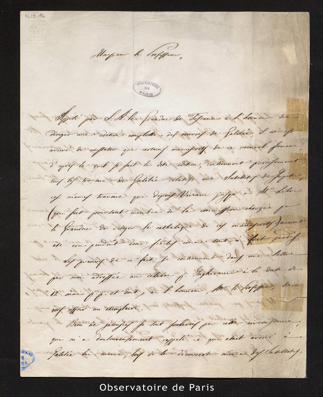 Lettre d'Eugène Albéri à François Arago, Florence le 17 juillet 1843