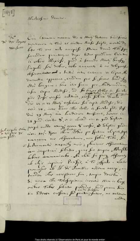 Lettre de Jan Heweliusz à Pierre Des Noyers, Gdansk, 1er avril 1672