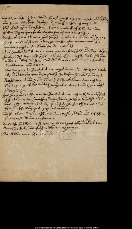 Texte manuscrit de Gottfried Kirch, Leipzig, 24 janvier 1684