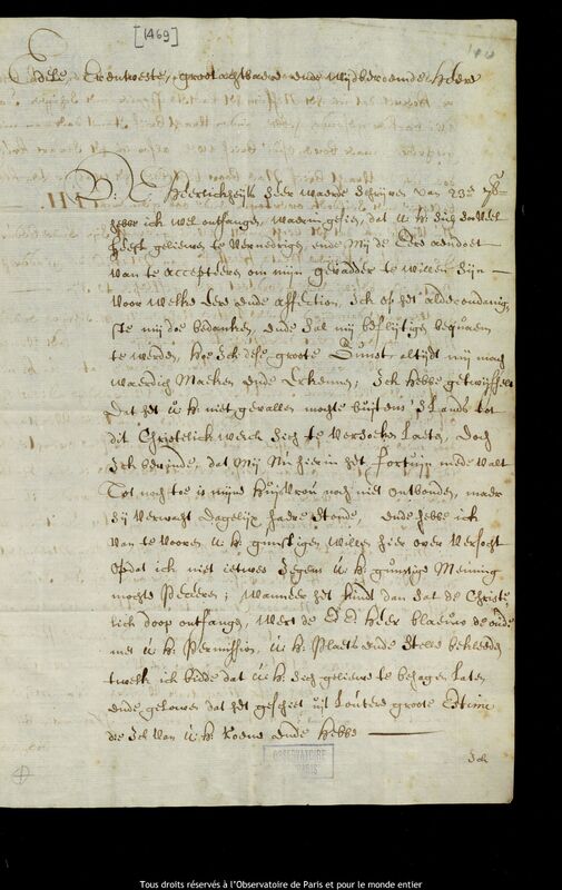 Lettre de Jan Hendricksz Tim à Jan Heweliusz, Amsterdam, 3 octobre 1671