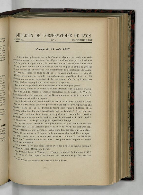 (1927) Bulletin de l'Observatoire de Lyon