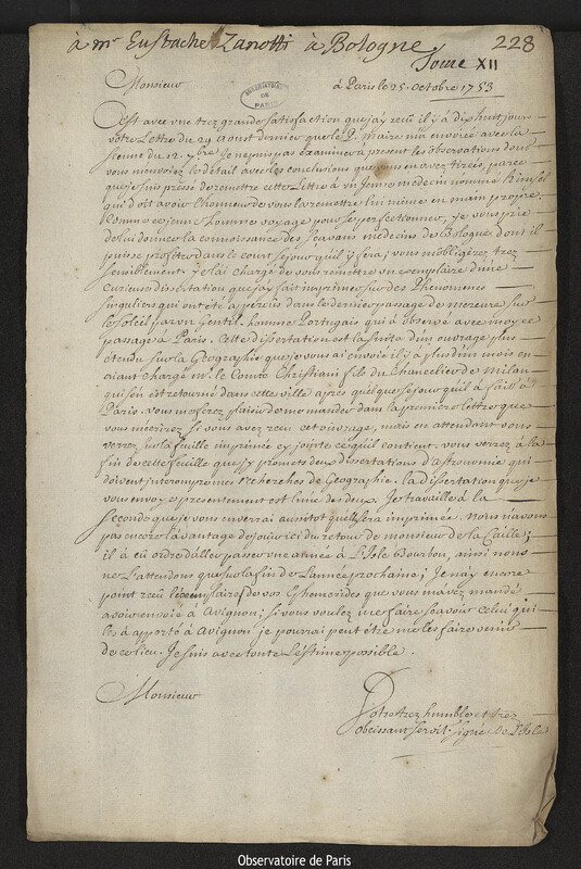 Lettre de Joseph-Nicolas Delisle à Leonardo Ximenes, Paris, 25 octobre 1753