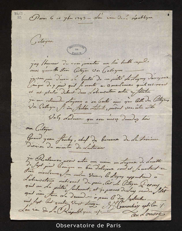 Lettre de Carochez, Paris le 10 septembre 1793