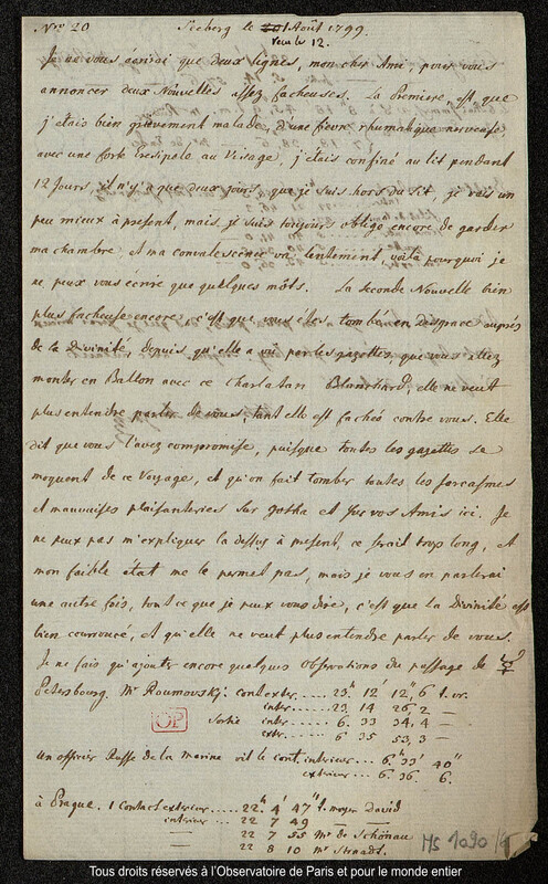 Lettre du baron Franz Xaver von Zach à Joseph Jérôme Le françois de Lalande Seeberg, 1er août 1799