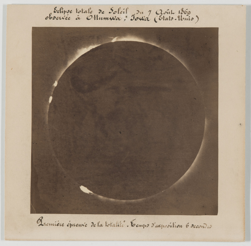 Eclipse totale de soleil du 7 août 1869 observée à Ottumwa, Iowa [Etats-Unis] : première épreuve de la totalité [temps d’exposition 6 secondes] (titre original)