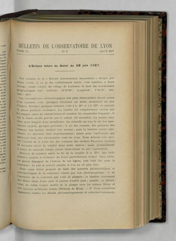 (1927) Bulletin de l'Observatoire de Lyon