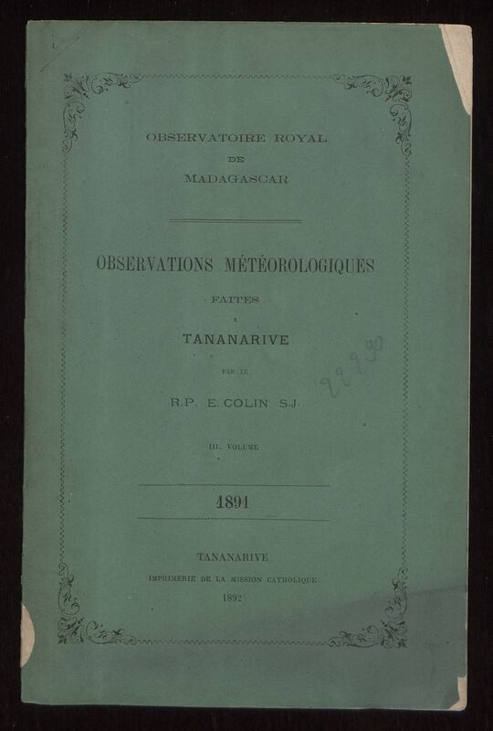 (1892) Observations météorologiques faites à Tananarive