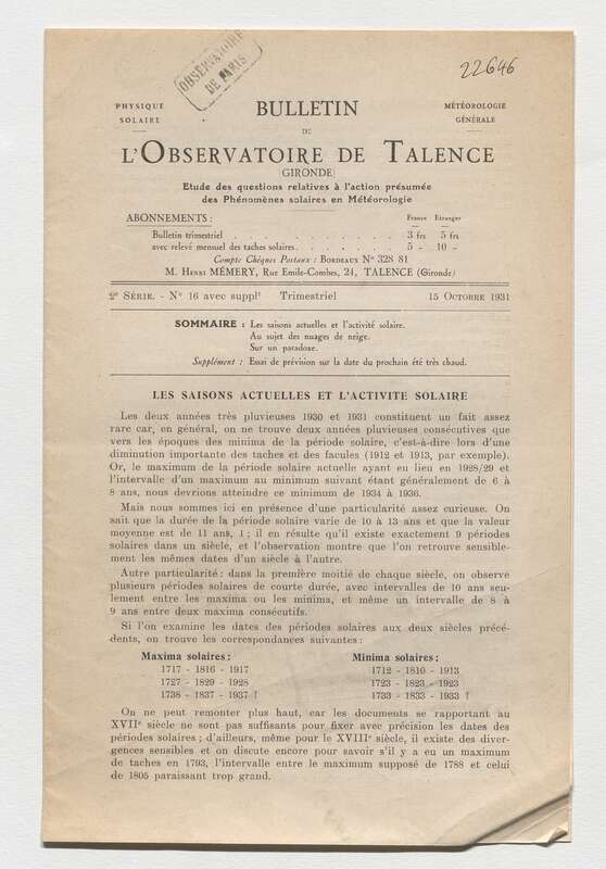 (1931) Bulletin de l'Observatoire de Talence, 2e série