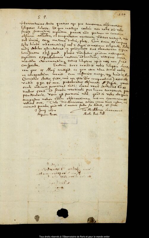 Lettre d'Albert Linemann à Jan Heweliusz, Kaliningrad, 3 juin 1650