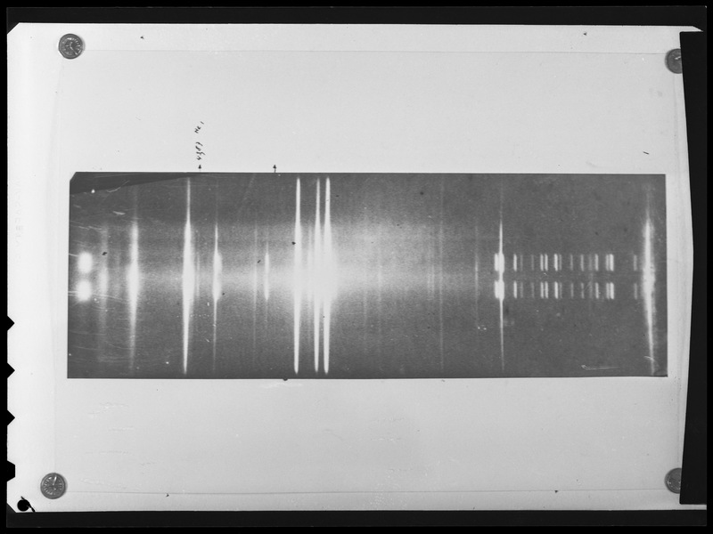 Spectre de la nébuleuse d'Orion. Télescope électronique Lallemand - Cliché Observatoire de Haute-Provence (titre forgé)