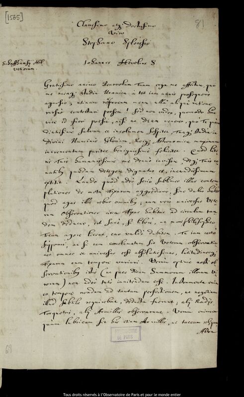 Lettre de Jan Heweliusz à Stephan Spleiss, Gdansk, 11 janvier 1673