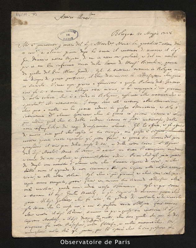 Lettre de Manfredi à Maraldi, Bologne le 30 mai 1728