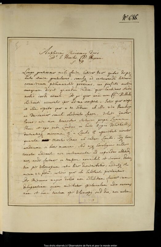 Lettre de Christiann Huygens à Jan Heweliusz, La Haye, 22 août 1661