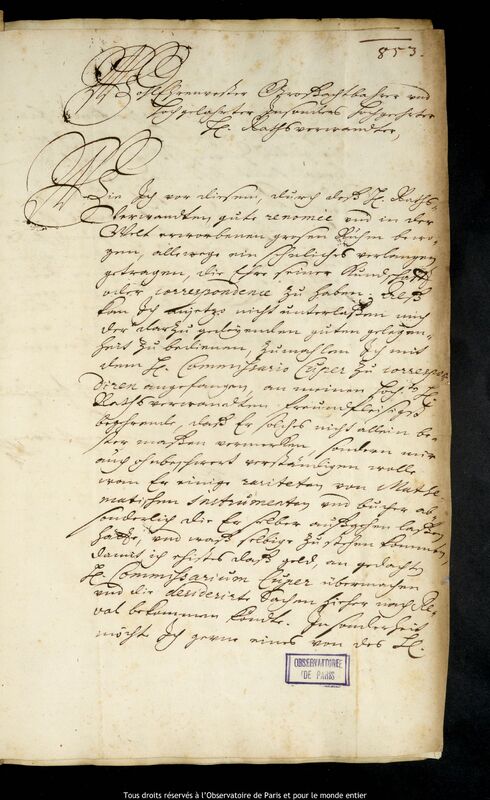 Lettre de Bengt Horn à Jan Heweliusz, Tallinn, 2 avril 1664