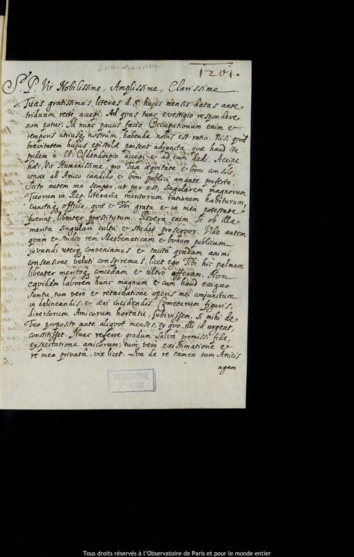 Lettre de Stanislaw Lubieniecki à Jan Heweliusz, Hambourg, 18 février 1667