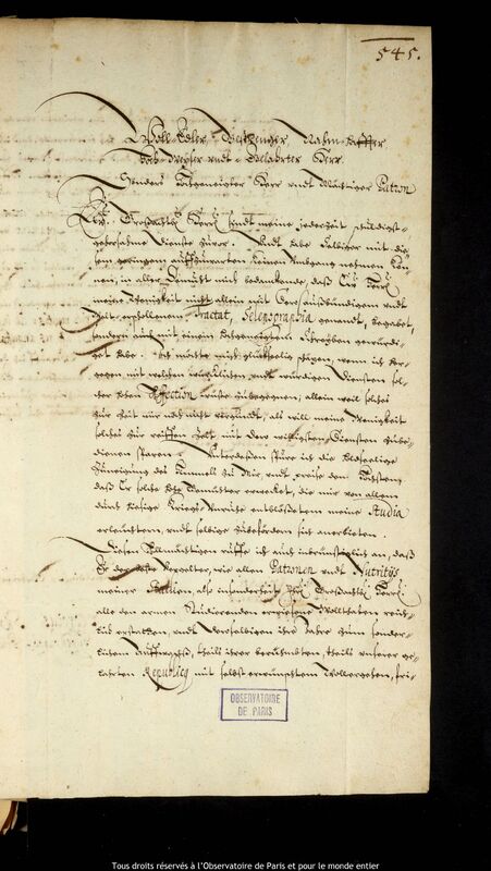 Lettre de Georg Skrodzki à Jan Heweliusz, Kaliningrad, 18 novembre 1658