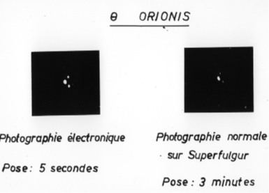 Clichés comparatifs pour essais de caméra électronique sur Théta Orionis (1951).