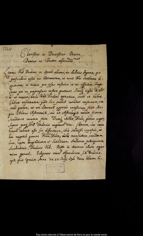 Lettre de Stanislaw Niewieski à Jan Heweliusz, Zamosc, 21 juin 1675