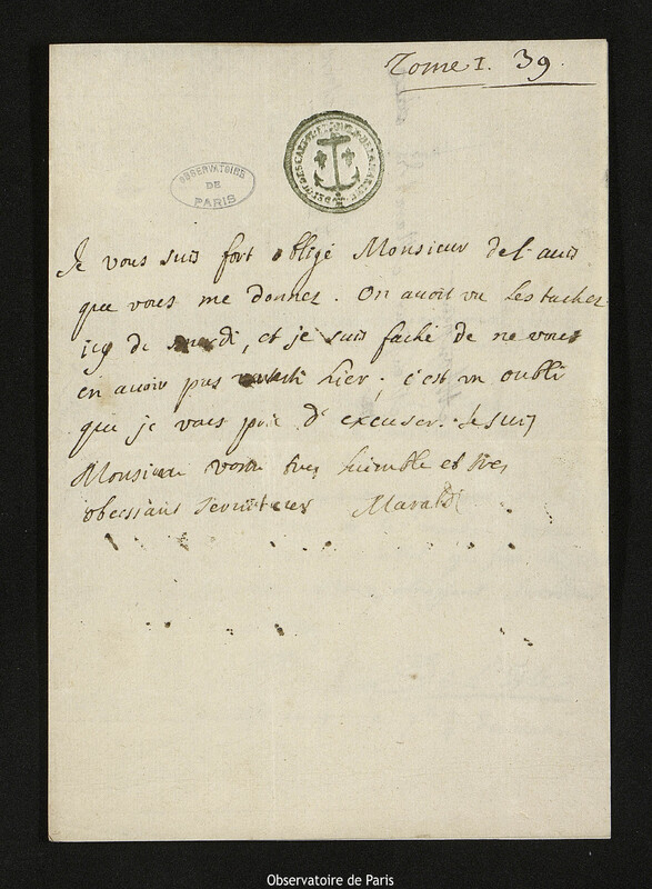 Lettre de Jacques Philippe Maraldi à Joseph-Nicolas Delisle, Paris, 23 août 1714