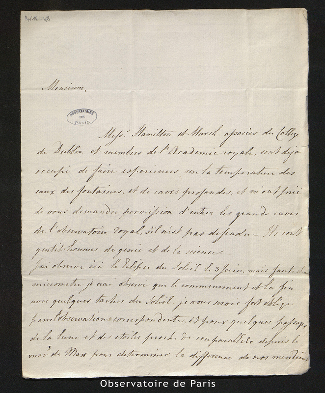 Lettre de Henry Ussher, Dublin le 18 juin 1788