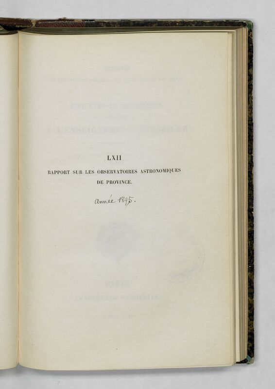 (1895) Rapport sur les observatoires astronomiques de province