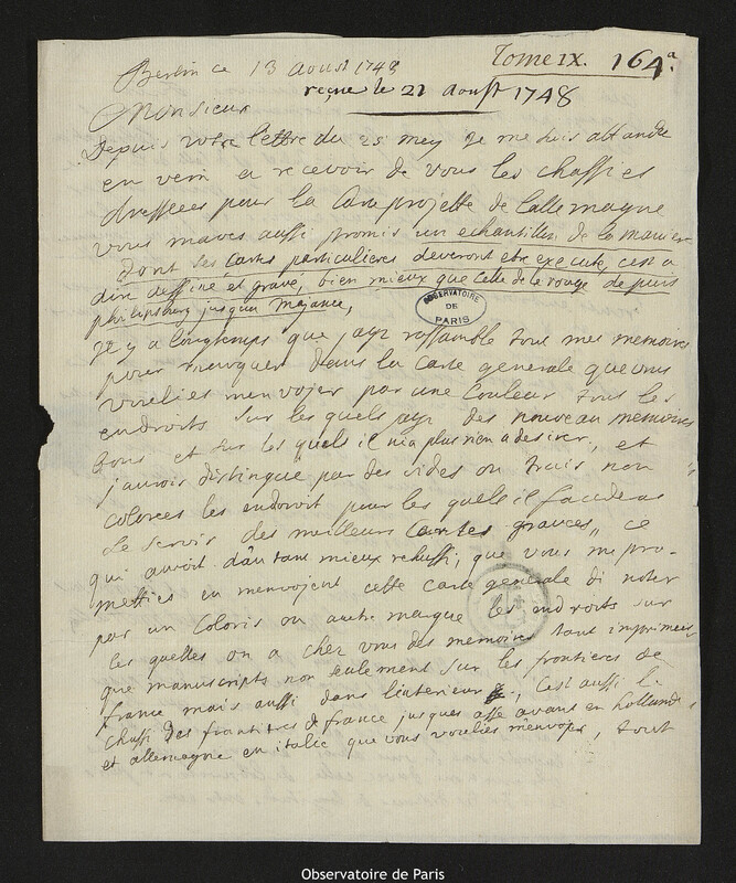 Lettre de comte Samuel de Schmettau à Joseph-Nicolas Delisle, Berlin, 13 août 1748