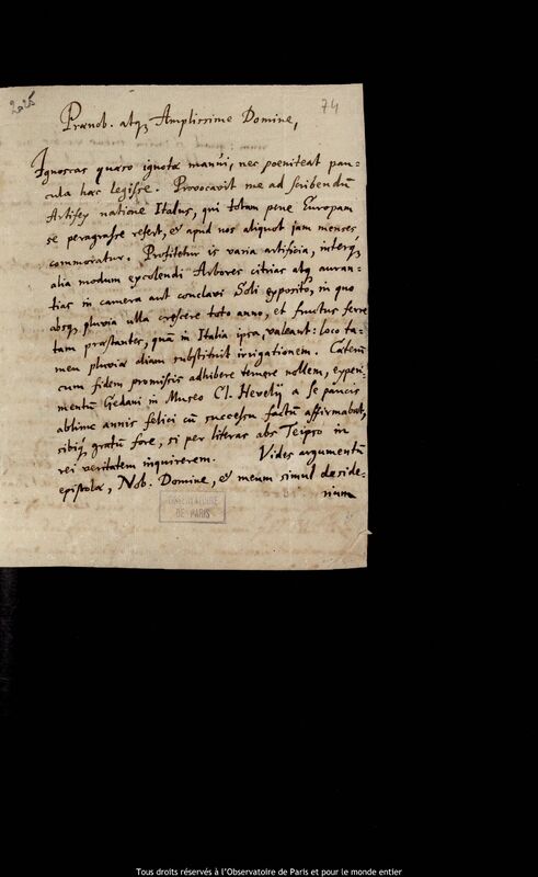 Lettre de Johann Sigismund Elsholtz à Jan Heweliusz, Berlin, 10 septembre 1680