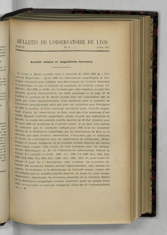 (1927) Bulletin de l'Observatoire de Lyon