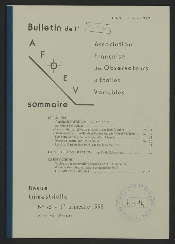 (1996) Bulletin de l'Association Française d'Observateurs d'Étoiles Variables