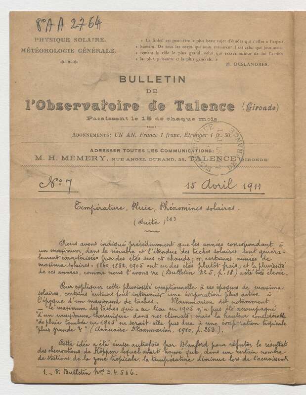 (1911) Bulletin de l'Observatoire de Talence