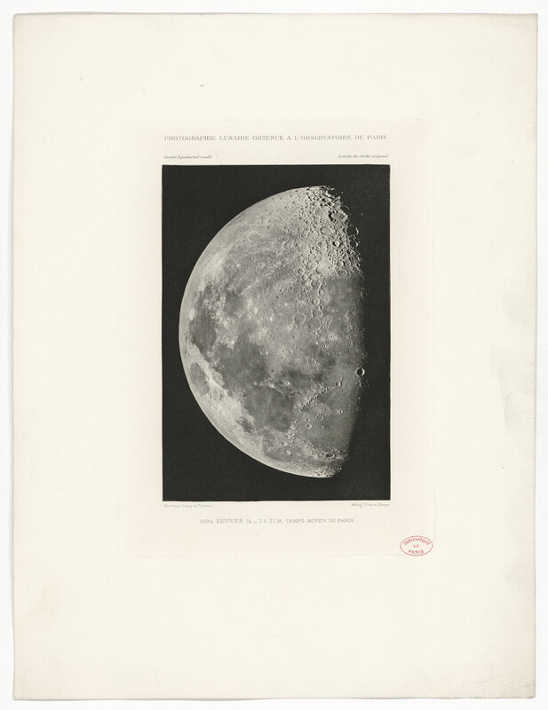 Photographie lunaire obtenue à l’Observatoire de Paris. 1894, février 14 – 7 h. 27 m. temps moyen de Paris (titre original) / [2 images]