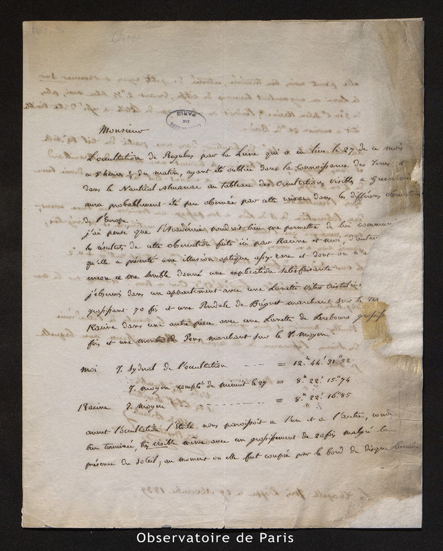 Lettre de Nell de Breauté à Messieurs les membres de l'Académie des Sciences, La Chapelle près de Dieppe le 29 novembre 1839