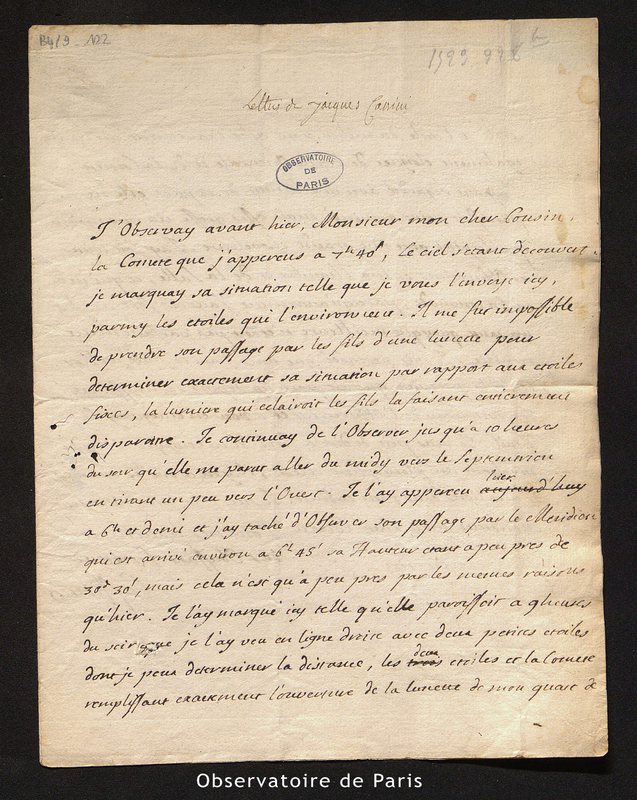 Lettre de Cassini II à Maraldi, Thury le 22 octobre 1723