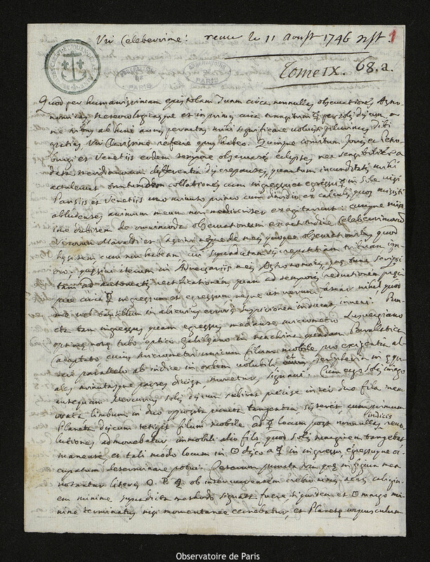 Lettre de Bernardino Zendrini à Joseph-Nicolas Delisle, Venise